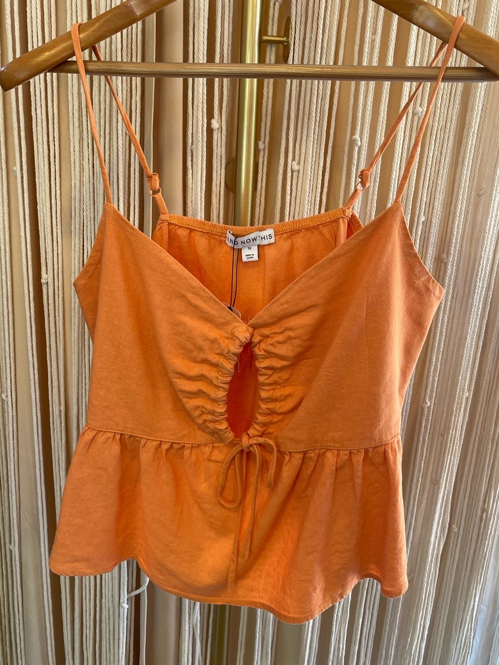 orange keyhole babydoll camisole top with adjustable straps & ruched peplum hem